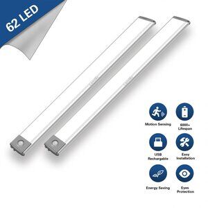2-Pack 62 LED Under Cabinet Sensor Lights Rechargeable Wireless